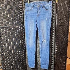Old Navy Rockstar Distressed Mid Rise Straight Womens Size 4 Blue Jeans